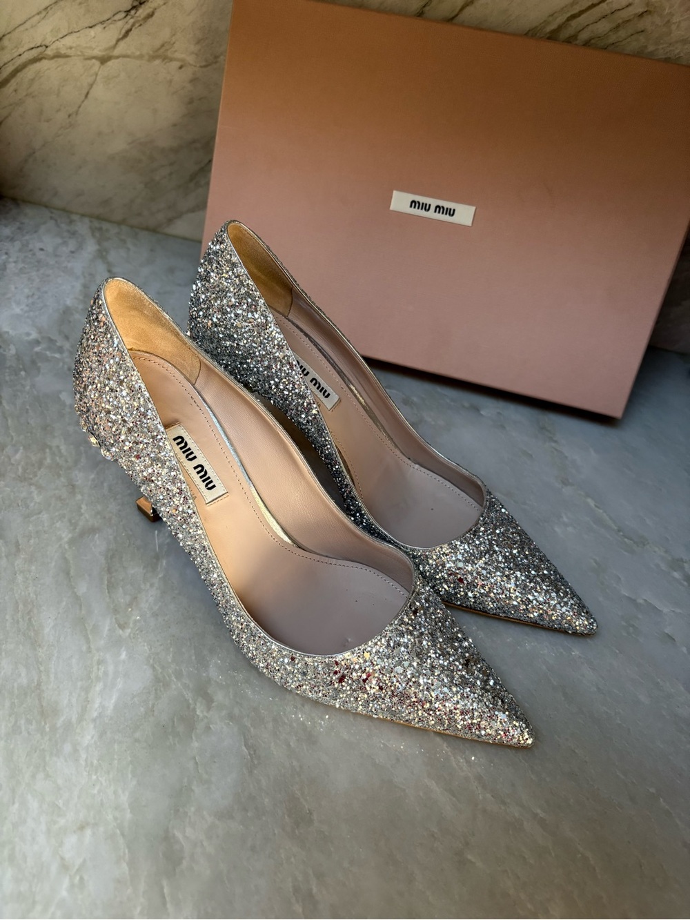 Miu miu glitter silver pumps shoes sz 8.5